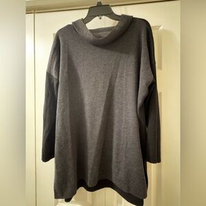 Eileen Fisher 100% Extra Fine Merino Wool Two-tone Cowl Neck Sweater Size XL